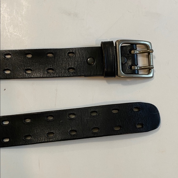 Black Thick Leather Belt Heavy Duty Double-Prong Buckle Size M/L - Picture 6 of 13